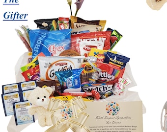 Pet Sympathy Bereavement Comfort Basket with Customizable Card, Mini Teddy Bear, Foam Lilies, Soothing Chamomile Tea, and Snack Assortment