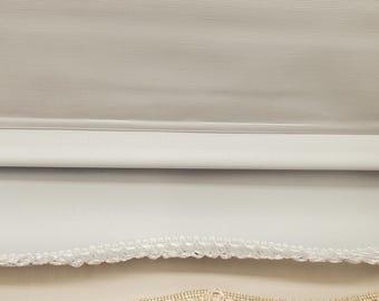 Room Darkening Cordless Vinyl Roller Shade Linen Embossed Custom Cut to Order with Scallop and Fringe