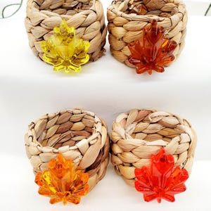 Set of 4 Thanksgiving and Fall Napkin Rings, Maple Leaf Design on a Woven Ring