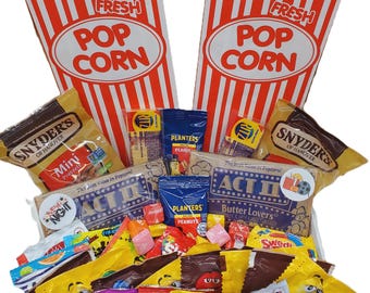 Movie Night Snack Box with Customizable Card, Great for Date Night, Family Night, Care Package, Snack & Candy Mix 4 Sizes to Choose From