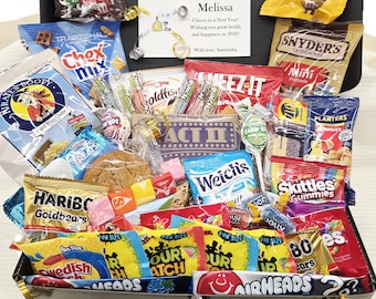 Happy New Year Snack Box Care Package with Customizable Card, Snack & Candy Mix