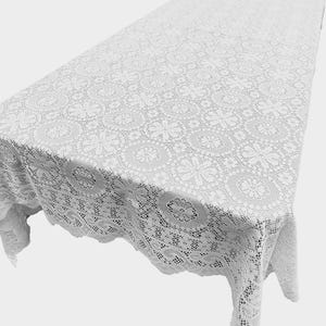 Snowflake Medallion Scalloped White Lace Tablecloth 60Wx104L Rectangular