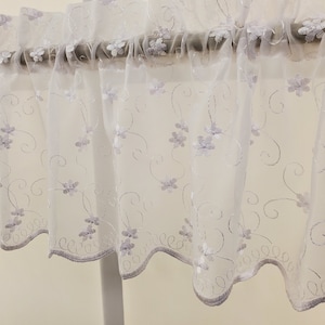 Daisy Embroidered Sheer Voile Valance or Tier