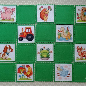 50 Cards Memory Game With Farm Characters, Toddler Montessori Felt Matching Game, Toddler Educational Activity, Kids Learning Felt Game