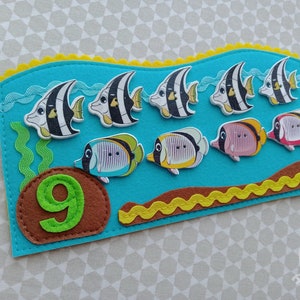 Counting Fishes Montessori Matching Game, Learning Numbers Preschool Activity, 1-10 Number Recognition felt learning toy