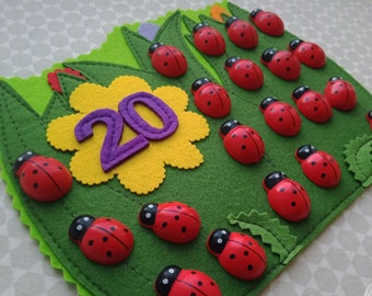 0-20 Numbers Ladybugs in Grass Matching Game, Learn To Count to 20 Educational Felt Toy, Montessori Preschool Spring Learning Activity