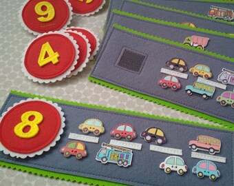 Counting Cars Toddler Boy Number Learning Activity, Montessori Classroom Felt Matching Game
