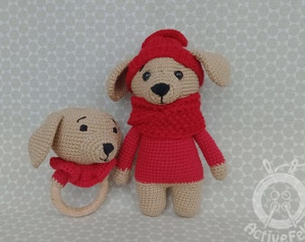 Crochet Puppy Toy, Amigurumi Dog Rattle Teether, Baby Shower Gift