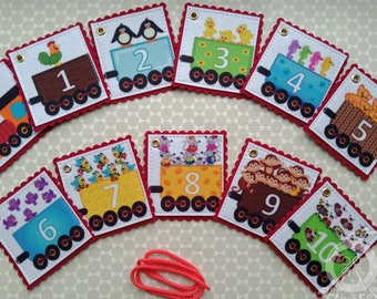 Counting Carriages with Animals, Felt Number Flash Cards, Counting Cards Toddler Educational Activity, Learning Numbers Kids Travel Toy