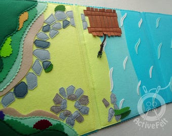 Ocean Felt Playmat With Lighthouse Boat Campfire Tent, Sea And Beach Felt Playscape