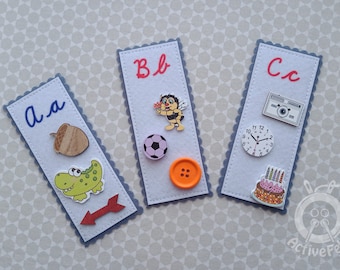 Cursive Letters Activity with 78 Wooden Objects, Cursive Letters ABC Cards, Alphabet Flashcards with Wooden Trinkets