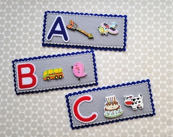 Alphabet Cards and 52 Objects, Letter Sound Montessori Activity, Uppercase ABC Flashcards with 26x2 Wooden Trinkets, Montessori Language
