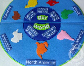 Continents and Oceans Montessori Classroom Felt Activity, Preschool Geography Teacher Resources