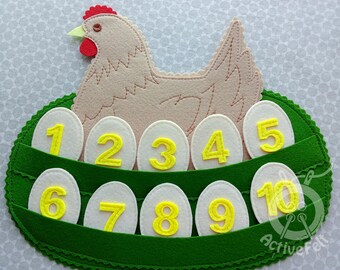 Felt Chicken with Eggs Farm Preschool Counting Game, Montessori Classroom Easter Activity