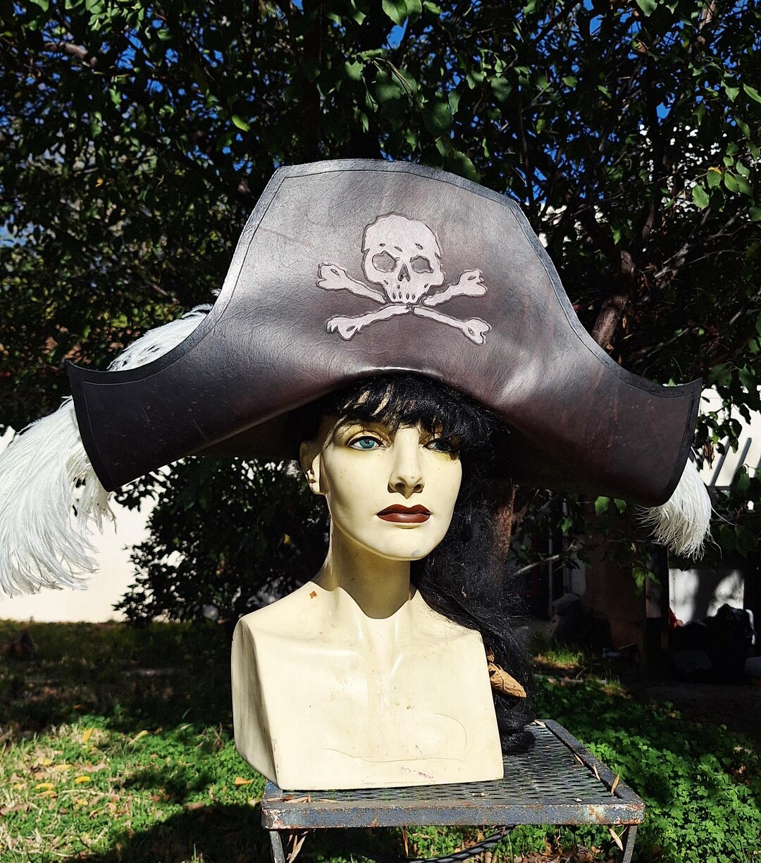 Skull and Crossbones Flat Front Leather Pirate Hat - Etsy