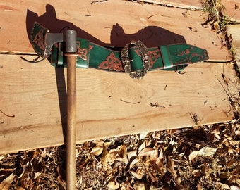 Leathet Celtic belt with axe and holder