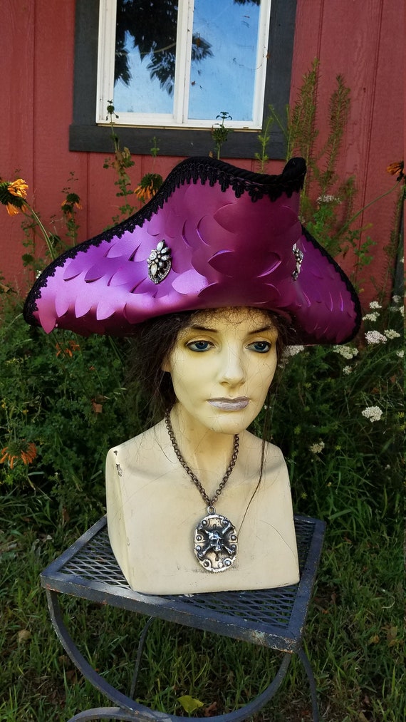 Pink Leather Tri Corner Pirate Hat | Etsy