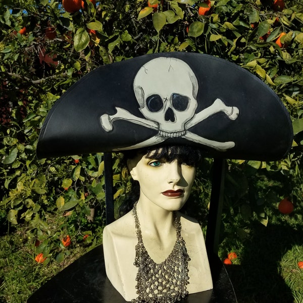 Tooled and painted  skull and crossbones pirate hat