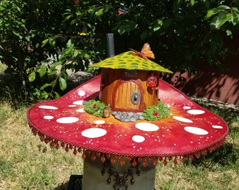 Handmade cottage core leather mushroom /fairy house hat