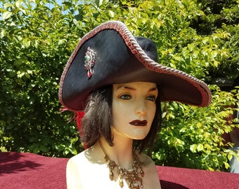 black leather cavalier pirate hat
