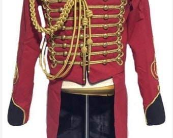 3pcs Hussar Red/black Tail coat with Aiguillette & Eppaulates  in chest to fit size 32”,34” 36” ,38” 40” ,42”,44”