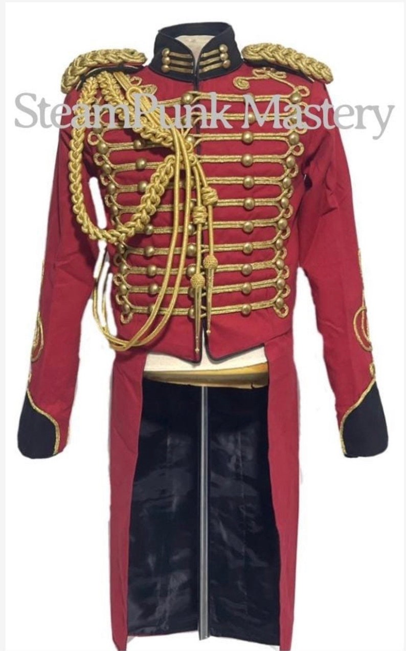 3pcs Hussar Red/black Tail coat with Aiguillette & Eppaulates in chest to fit size 32,34 36 ,38 40 ,42,44 image 1