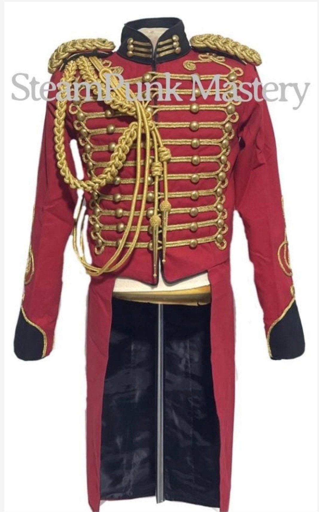 Red Hussar Tailcoat: Gold Braid, Aiguillette & Epaulettes