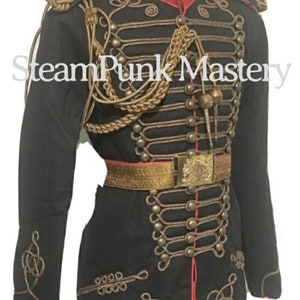 Steampunk Armee Offiziere Antique Flechten Husaren Jacke mit Antik-Look Schulter-Accessoires und Gürtel
