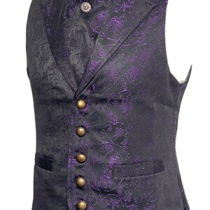 3 pcs Waistcoat outfit Purple/Black Victorian Ivy Brocade Waistcoat With self tie cravat, Tiepin Sizes to fit chest 36,3840,42,44,46 image 5