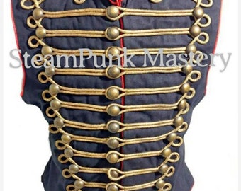 Antique look Steampunk men's Military in Black with Antique Gold Braiding Hussar Waistcoat to fit chest S/38”,M/40”L/42”, XL/ 44",XXL/46”