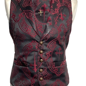 Conjunto de chaleco de brocado gótico: corbata y alfiler de calavera