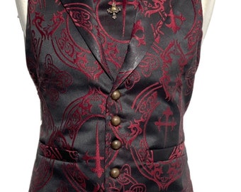 Conjunto de chaleco de brocado gótico: corbata y alfiler de calavera