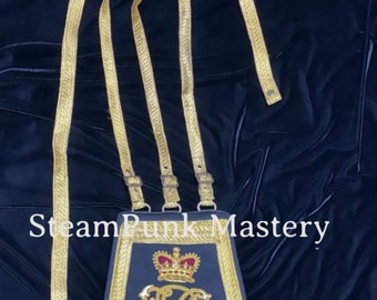 Victorian officers late 19th century Flap mounted on Black richly embroidered with crown VR Pouch Sabretache with adjustable waist belt