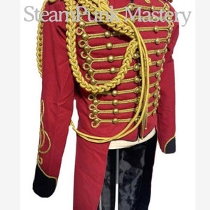 3pcs Hussar Red/black Tail coat with Aiguillette & Eppaulates in chest to fit size 32,34 36 ,38 40 ,42,44 image 5