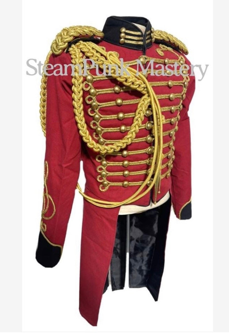 3pcs Hussar Red/black Tail coat with Aiguillette & Eppaulates in chest to fit size 32,34 36 ,38 40 ,42,44 image 5