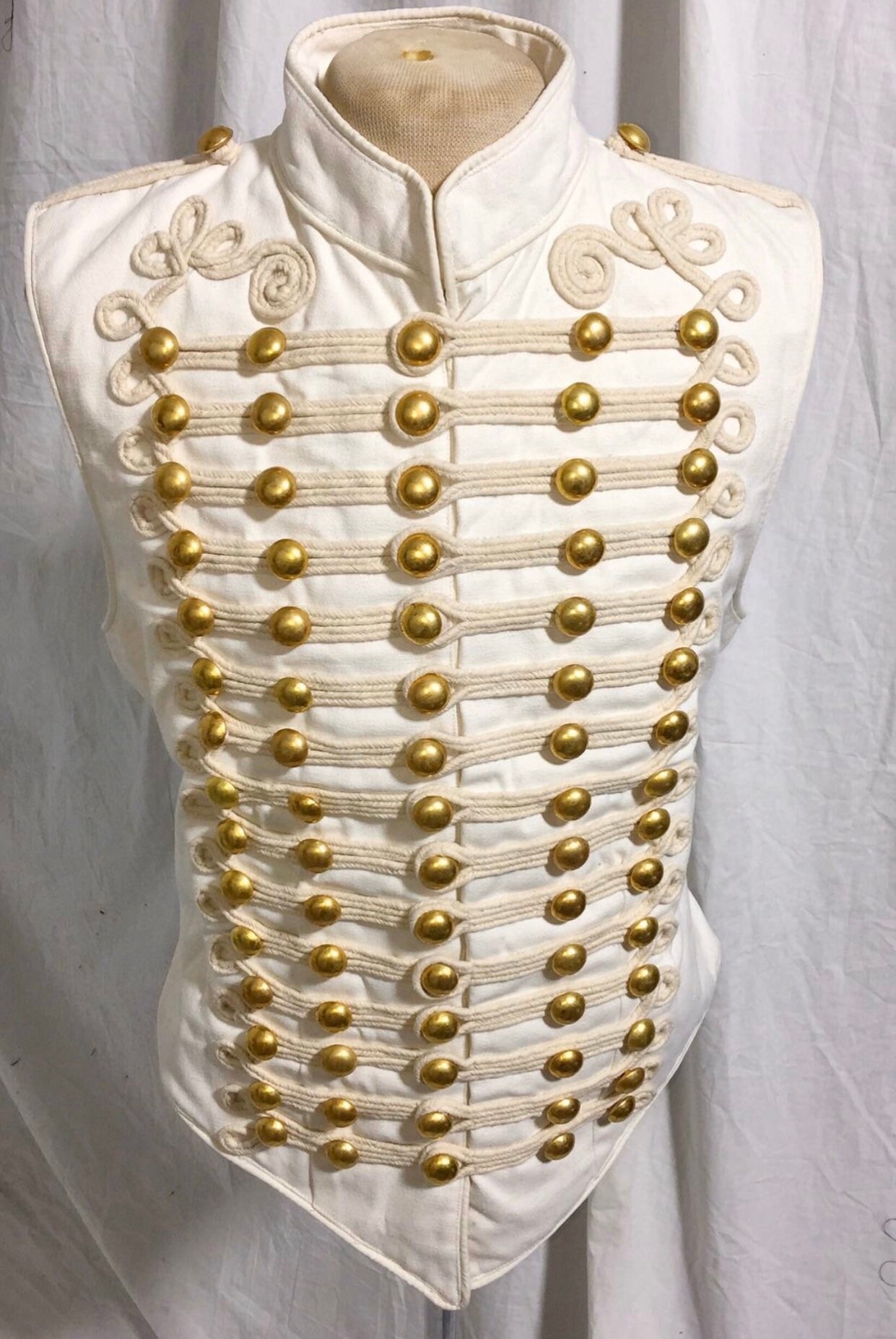 Image of Adam N Ant Look Men's in Natural White With White Braiding Hussar Waistcoat To Fit Chest Size 36", 38", 40", 42"46"