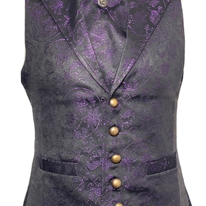 3 pcs Waistcoat outfit Purple/Black Victorian Ivy Brocade Waistcoat With self tie cravat, Tiepin Sizes to fit chest 36,3840,42,44,46 image 4