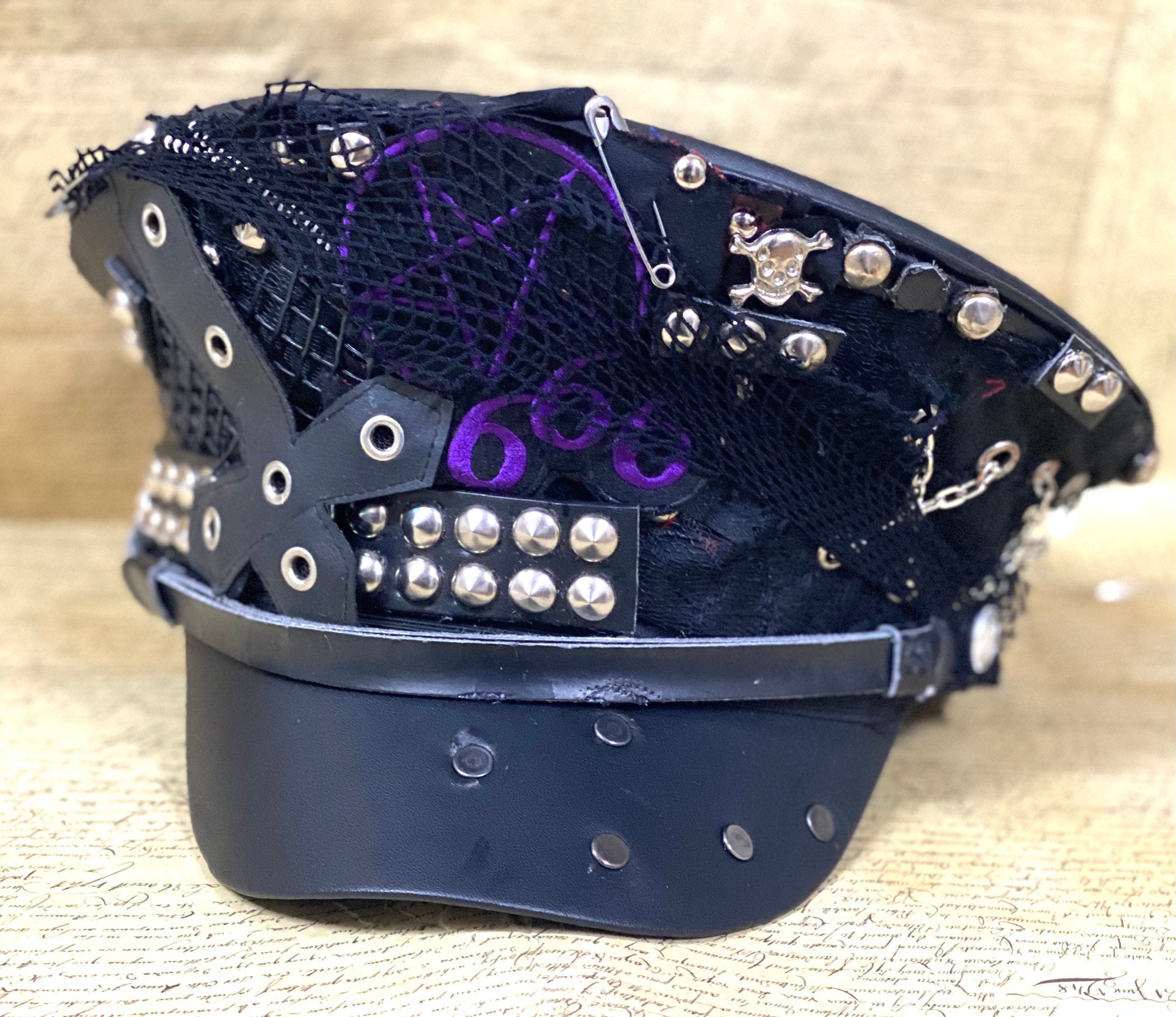 Gothic Punk Black Military Hat With Patchesstuds Etsy Ireland