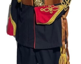 8pcs jacket/Pant Black/Red general uniform Gold Braiding Hussar Jacket with gold shoulder  accessories size to fit 40”,42”,44”, 46” chest