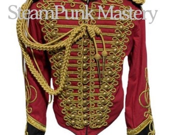 Men's Red Hussar Jacket: Ceremonial Military Style Outfit with Accessories