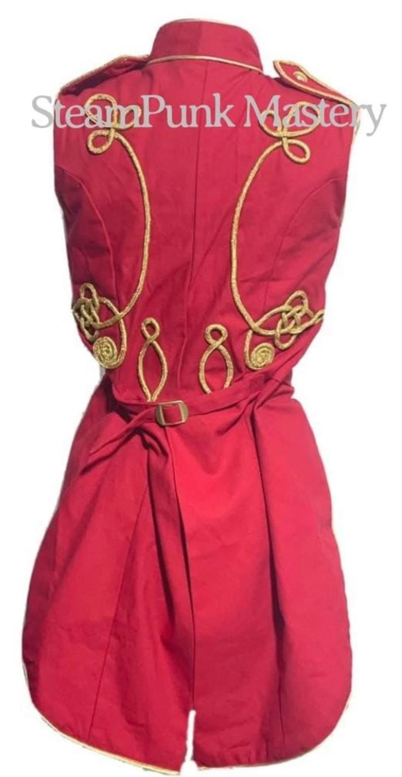 Women Ring master Hussar Red/Gold Waistcoat with back tails in chest fit size 32/34/36/3840 image 4