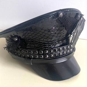 Black military hat with rhinestone trim main image 0