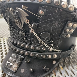 Gothic Punk PVC Military hat with  chains and skull badges 57,58,59,60cm