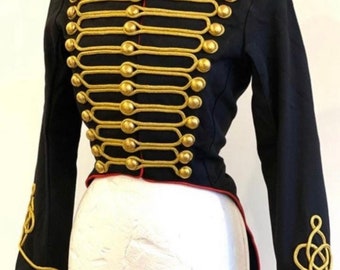 Women's Military Hussar Officers black Tail coat with brass buttons in chest size to fit 34”36”, 38” 40”