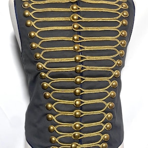Men&#39;s  Military hussars dull Grey with gold waistcoat with authentic brass hand stitched buttons