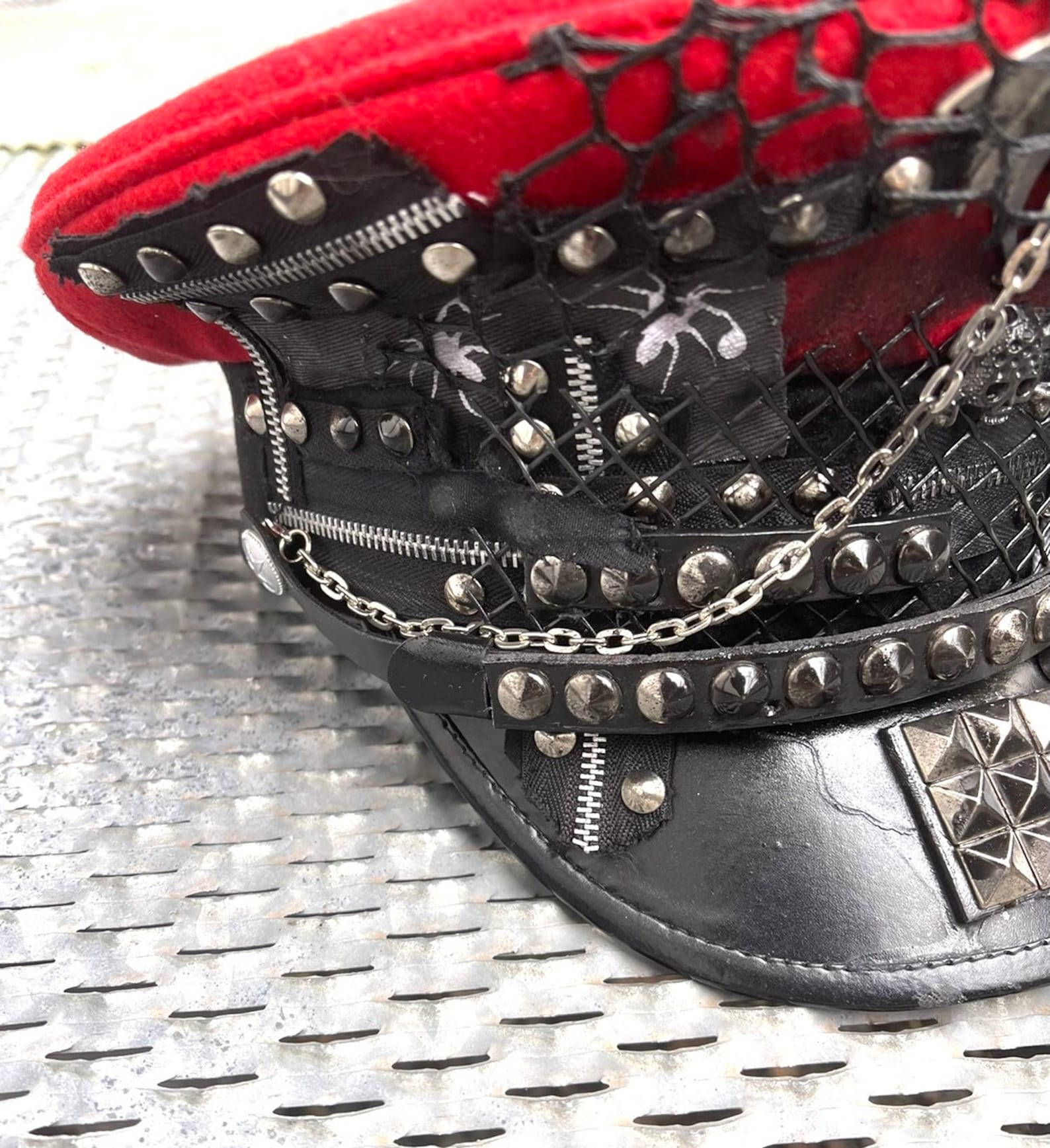 Gothic Punk PVC Military Hat With Chains and Skull Badges 57,58,59,60cm ...