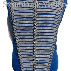 Men Military  Royal Blue with Silver  Braiding Hussar Waistcoat with polished brass buttons.
