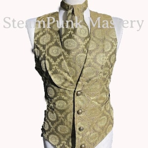 3pcs Regency waistcoat outfit with matching self tie cravat & square pocket handkerchief.