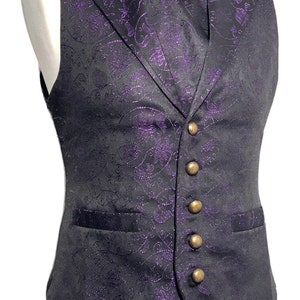3 pcs Waistcoat outfit Purple/Black Victorian Ivy Brocade Waistcoat With self tie cravat, Tiepin Sizes to fit chest 36,3840,42,44,46 image 1