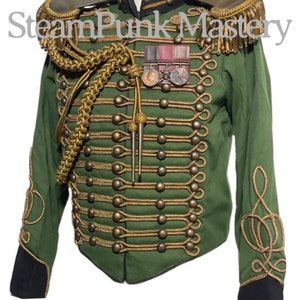 Steampunk distressed 4pcs Officer antique look Hussar Jacket with shoulder  7”bullion eppaulates in size  to fit 42”44”46”,48